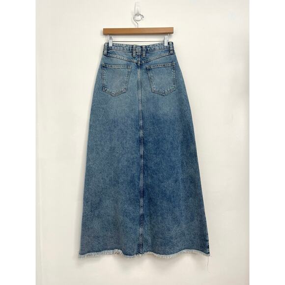 Free People We The Free Come As You Are Rigid Denim Distressed Maxi Skirt Size 0 - Picture 2 of 9